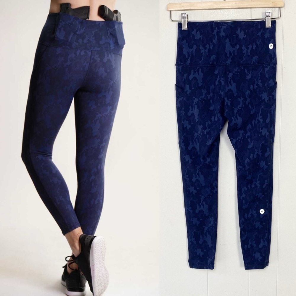 Alexo Athletica Face Forward Concealed Carry Blue Camo Navy Leggings Womens Sz S - Picture 2 of 16